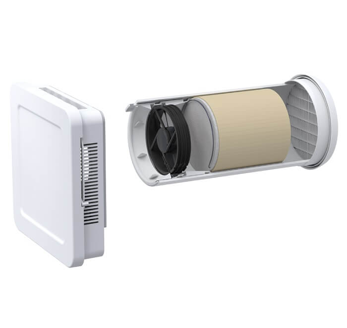 Recuperatore di calore Siegenia AEROTUBE WRG smart con valvola di intercettazione flusso d'aria ELETTRICA