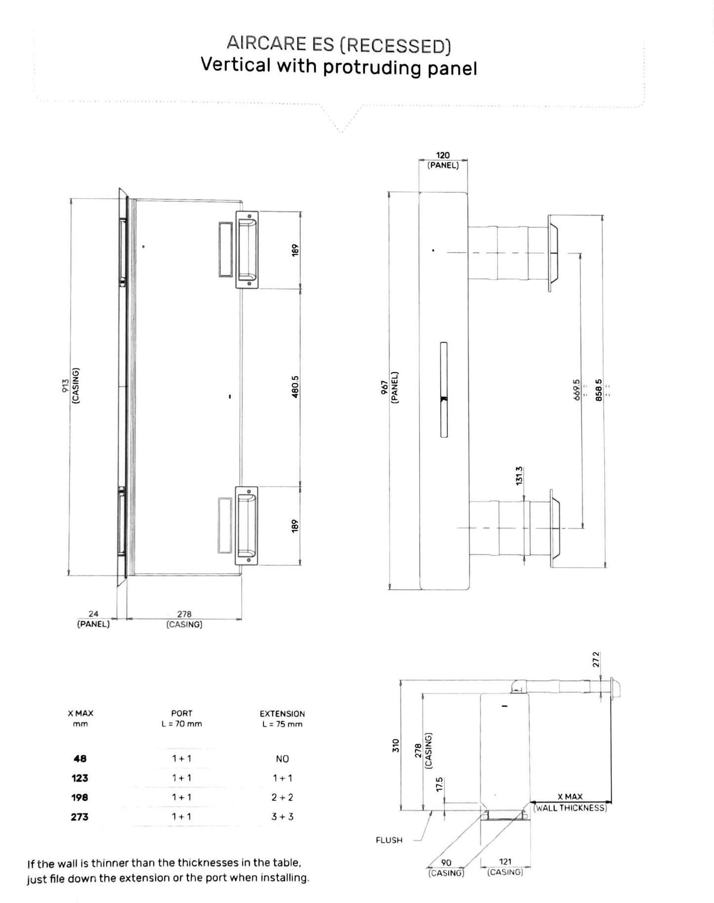 Heat recovery unit Thesan Aircare ESI Wi-Fi recessed