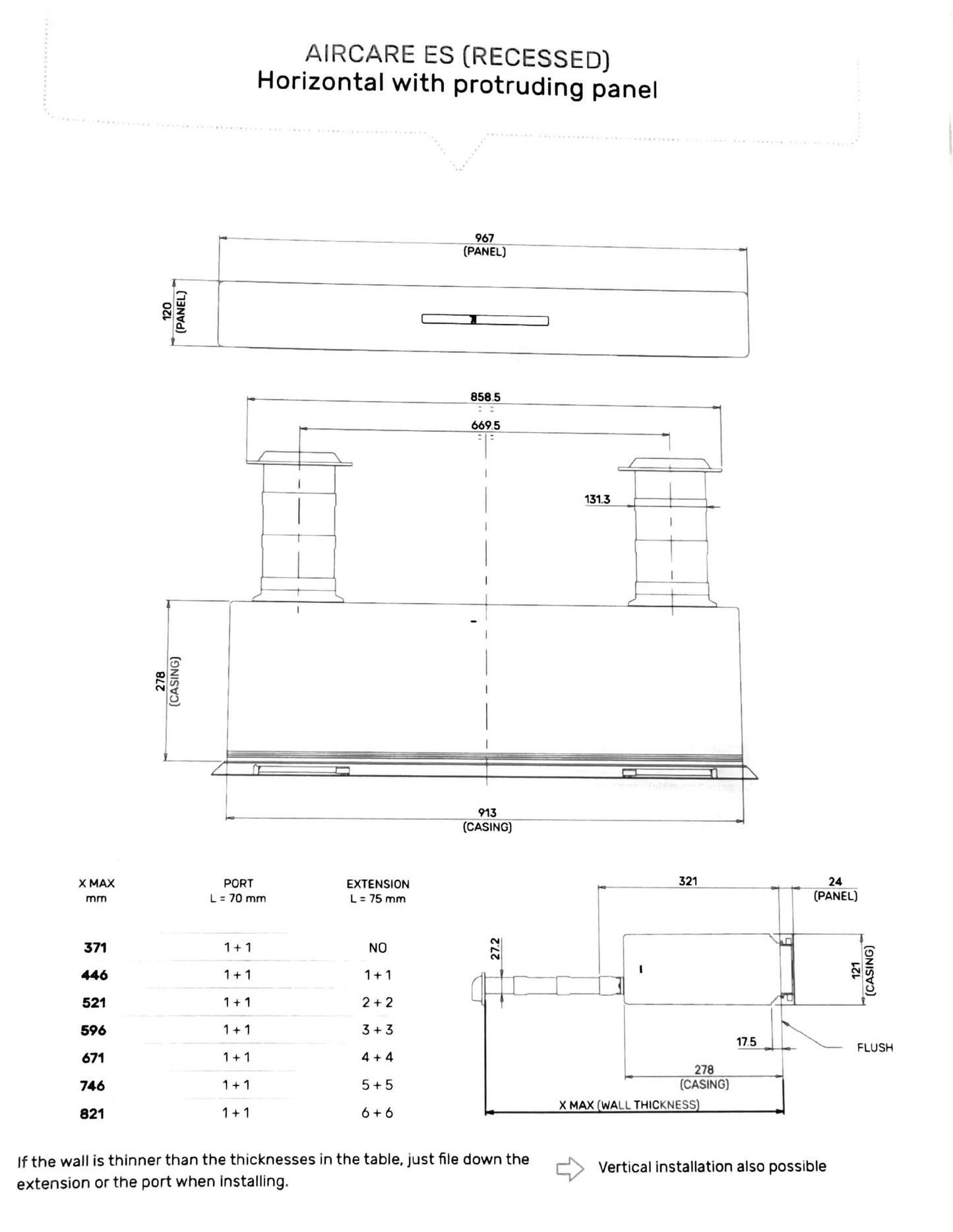 Heat recovery unit Thesan Aircare ESI Wi-Fi recessed