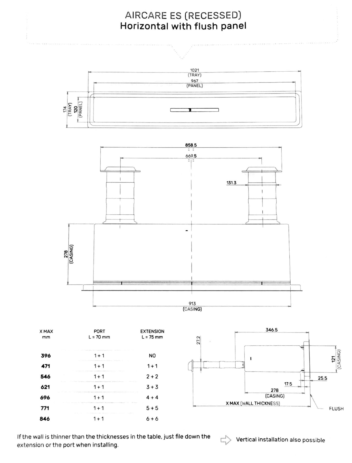 Heat recovery unit Thesan Aircare ESI Wi-Fi recessed