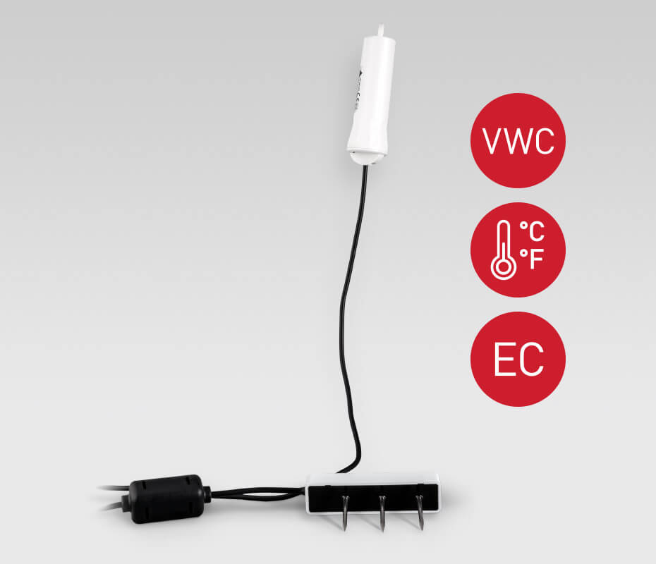 Aranet Soil VWC, EC, T measures Soil Moisture and Electrical Conductivity (EC) and Temperature