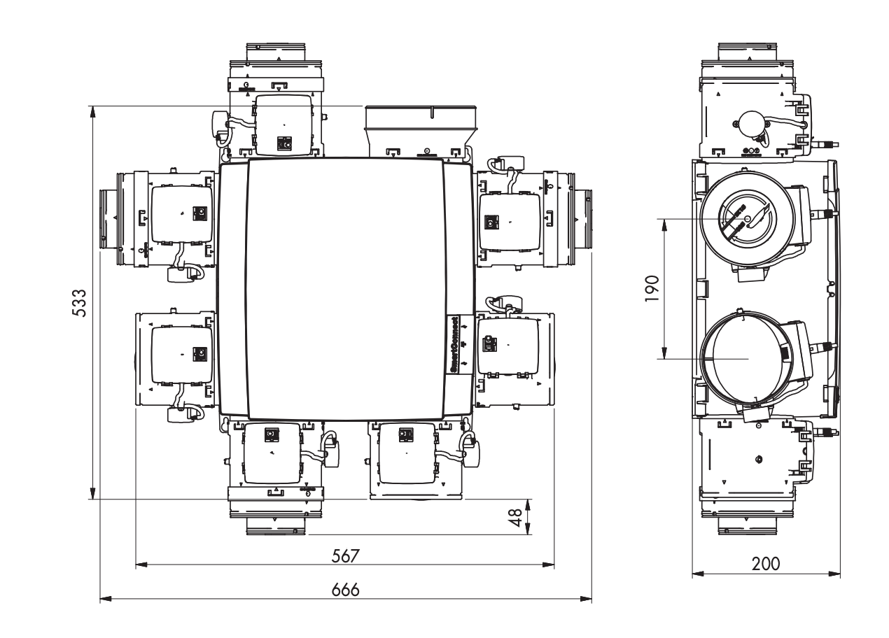 SMART ventilation Renson Healthbox 3.0 fan unit dimensions