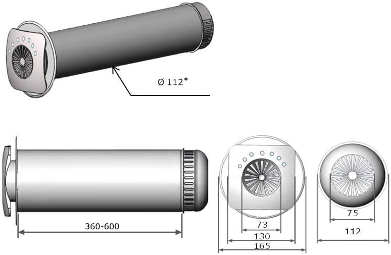 Heat recovery unit Climtec RD-100 Standard dimensions