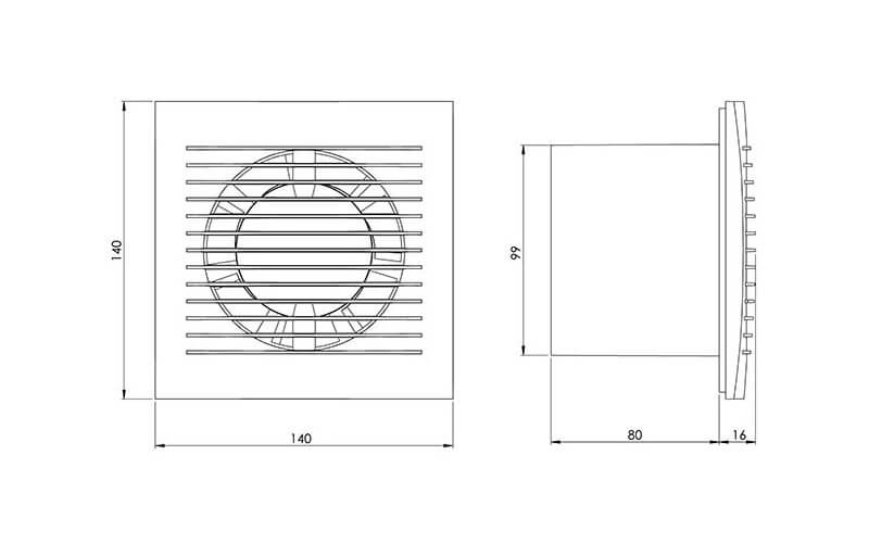 Ventilator Europlast EE100 dimensions