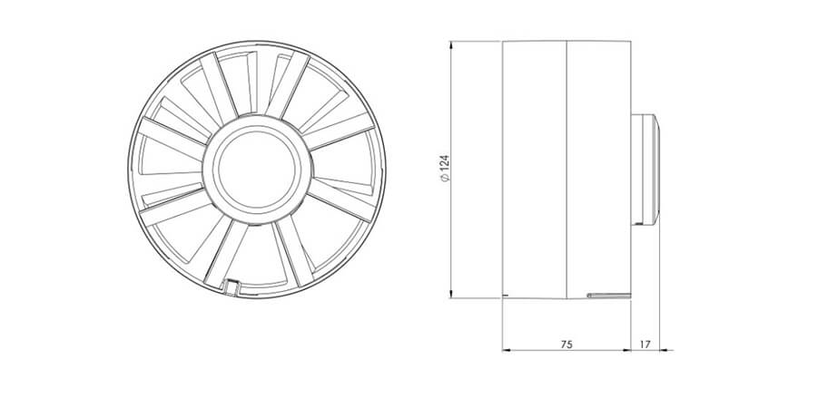 Europlast EK125T duct fan dimensions