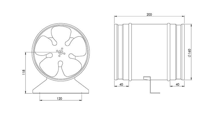 Europlast ZKM160 duct ventilator dimensions