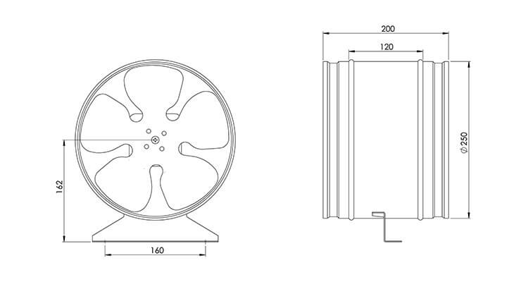 Europlast ZKM250 duct fan dimensions