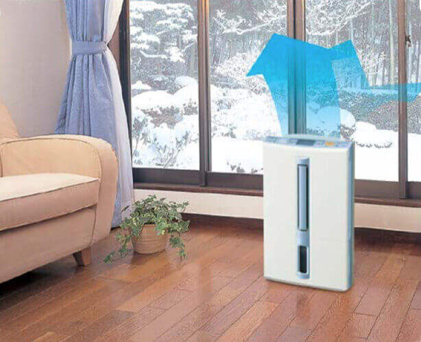 Air Dehumidifier Mitsubishi Electric MJ-E14CG-S1 in the living room