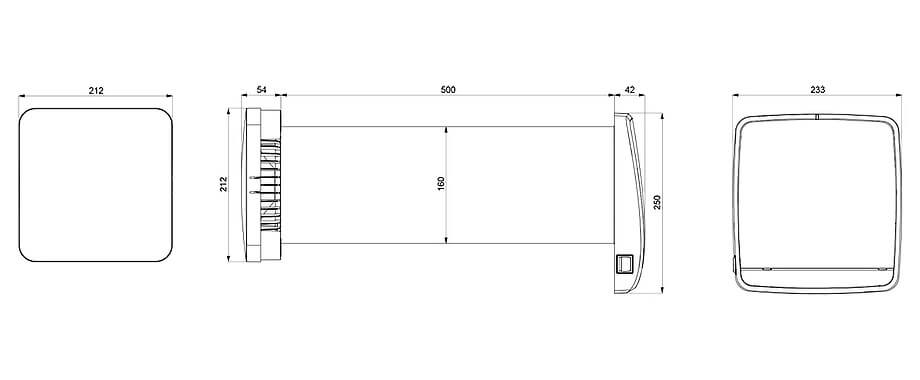 Rekuperators Ambientika Wireless+ D160mm izmēri