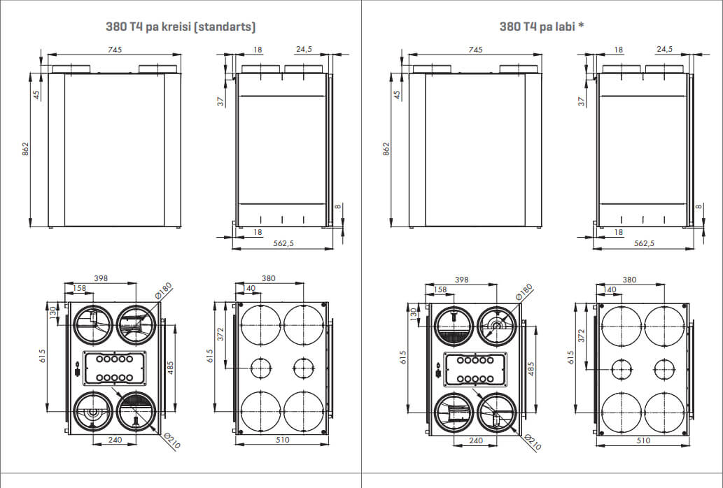 Renson Endura Delta 380 centralised heat recovery system dimensions